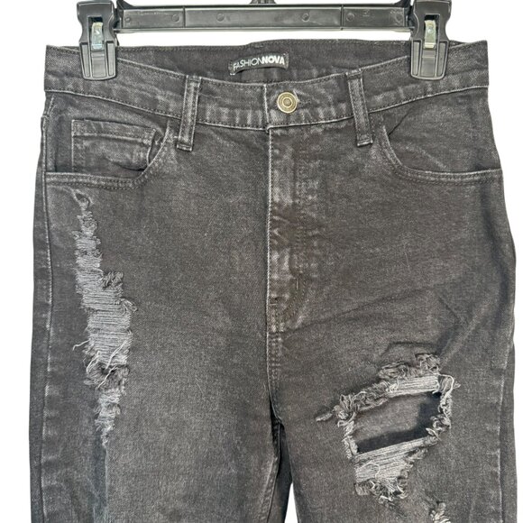 Fashion Nova Black Distressed Mom High Waisted Jeans Pants Straight Leg Size 5 - Picture 2 of 7
